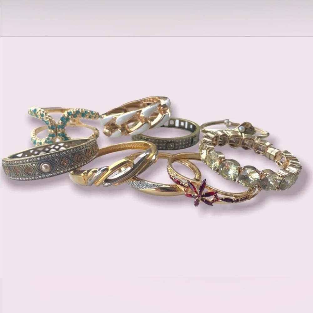 Vintage Gold Costume Bracelet Lot Colourful Rhinestone Jewelry